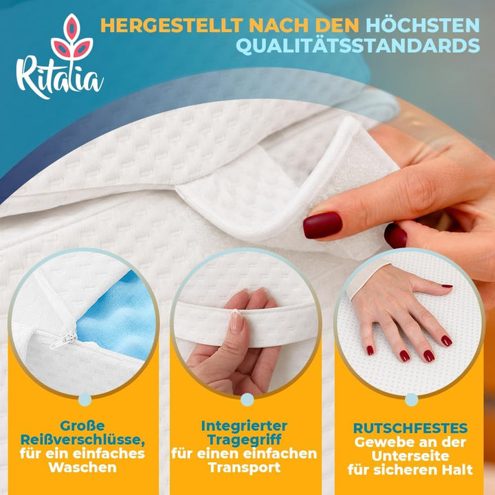 Ritalia® Multifunktions-Keilkissen mit Nackenrolle Grösse 60x60x30 Rückenkissen Kniestütze Beinablag