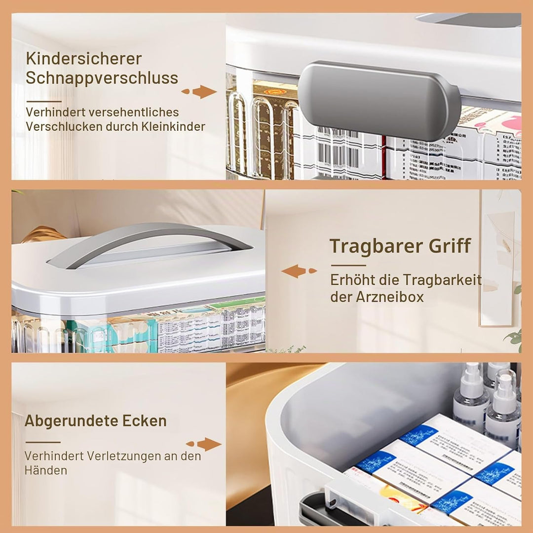 Medikamentenbox 3-stöckig, Medikamenten Aufbewahrung mit Tragegriff – Hausapotheke &amp; Medikamenten Or