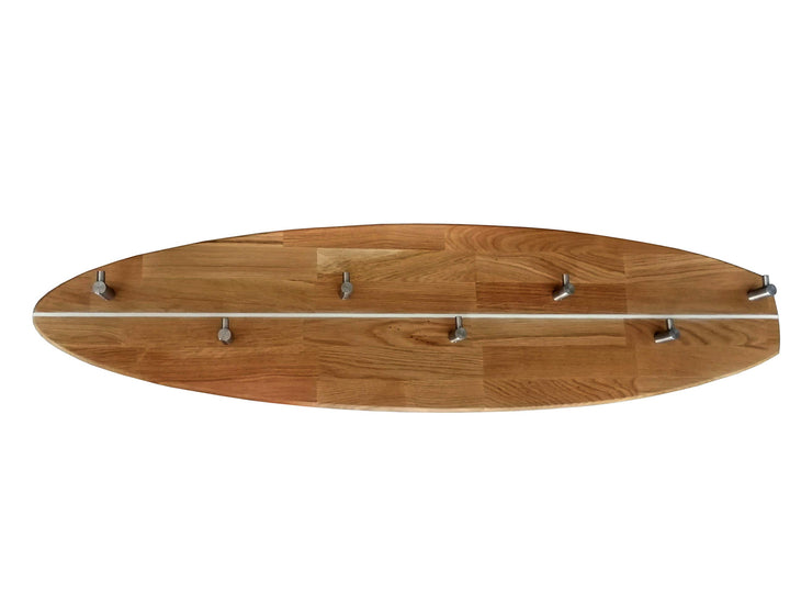 ICEBORN Garderobe Garderobenleiste Wandgarderobe Surfboard Eiche geölt Edelstahl Manufaktur