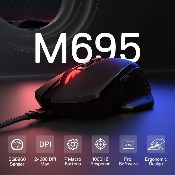 Redragon M695 Kabelgebundene Gaming-Maus, 24.000 Max DPI Optische Gaming-Maus 7 programmierbaren Tas