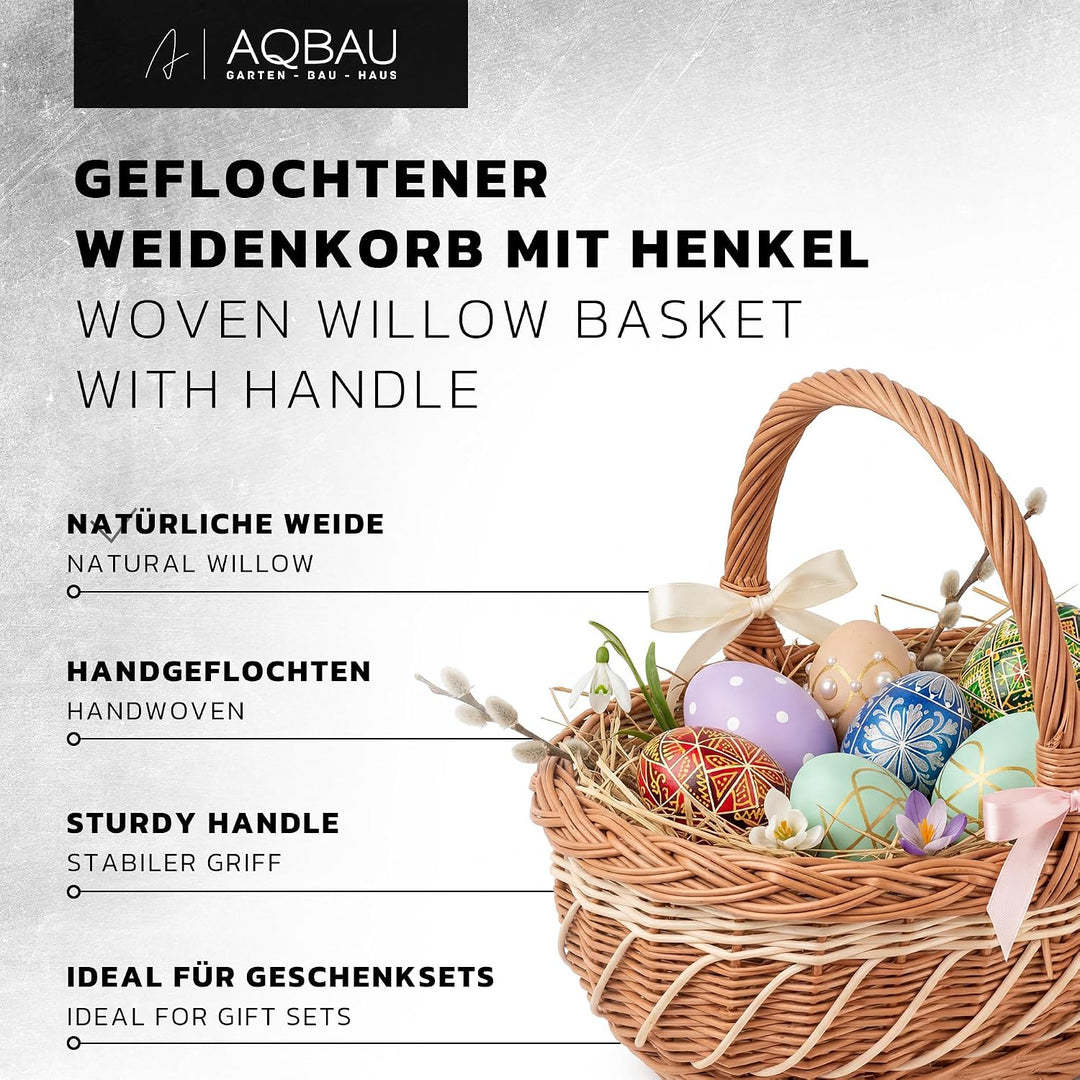 Weidenkorb Zweifarbig mit Henkel, Osterkorb & Präsentkorb Leer, 34x28x13 cm, für Ostern, Eier, Oster