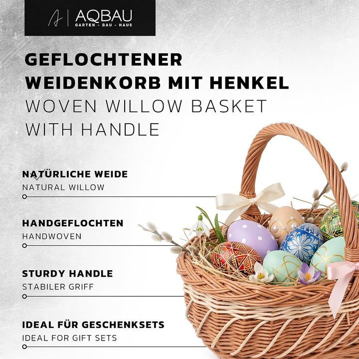 Weidenkorb Zweifarbig mit Henkel, Osterkorb & Präsentkorb Leer, 34x28x13 cm, für Ostern, Eier, Oster