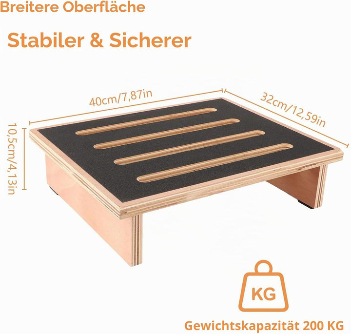 Tritthocker Holz - 40x32x10,5cm Fussbank Holz - Trittstufe bis 200 kg Belastbar - Tritthocker Erwach