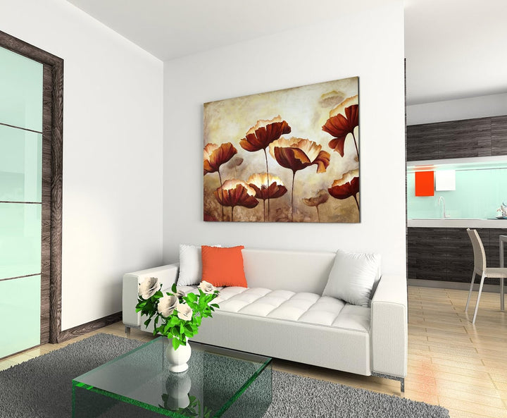 Paul Sinus Art Kunstfoto auf Leinwand 60x40cm Sepia Gemälde von Klatschmohn auf Leinwand Exklusives