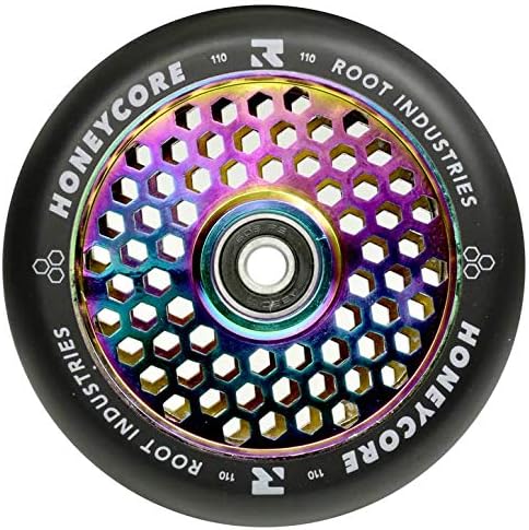 Root Industrie Air Honeycore 110mm Stunt-Scooter Rolle + Fantic26 Sticker (Rainbow Neochrome/Pu Schw