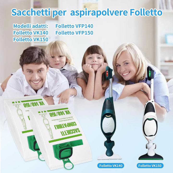 12 Staubsaugerbeutel für Vorwerk Kobold VK140 VK150 FP140 FP150 mit 2 Filter+2, Premium Microvlies B