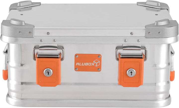 ALUBOX Alukiste abschliessbar E18 - Premium Aluminium Lagerbox 18 Liter - Deckel mit Aluminium Druck