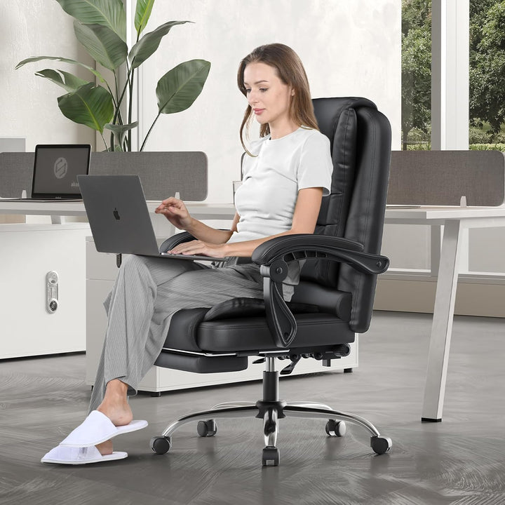 rattantree Bürostuhl Mit Fussstütze, Schreibtischstuhl Ergonomisch, PU Leder Computerstuhl mit Gepol