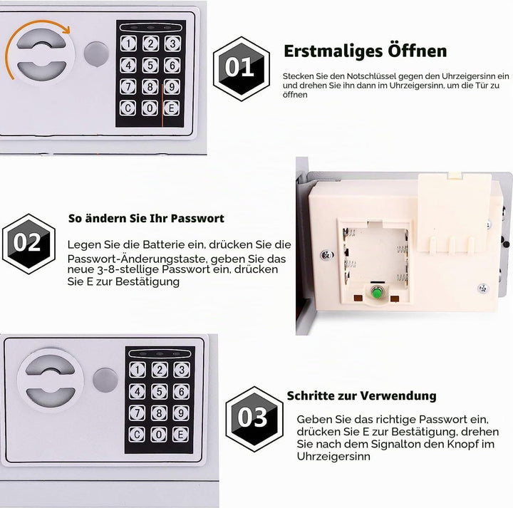 Nictemaw Digital Elektronischer Safe Tresor Möbeltresor Elektronikschloss mit Schlüssel, Grau