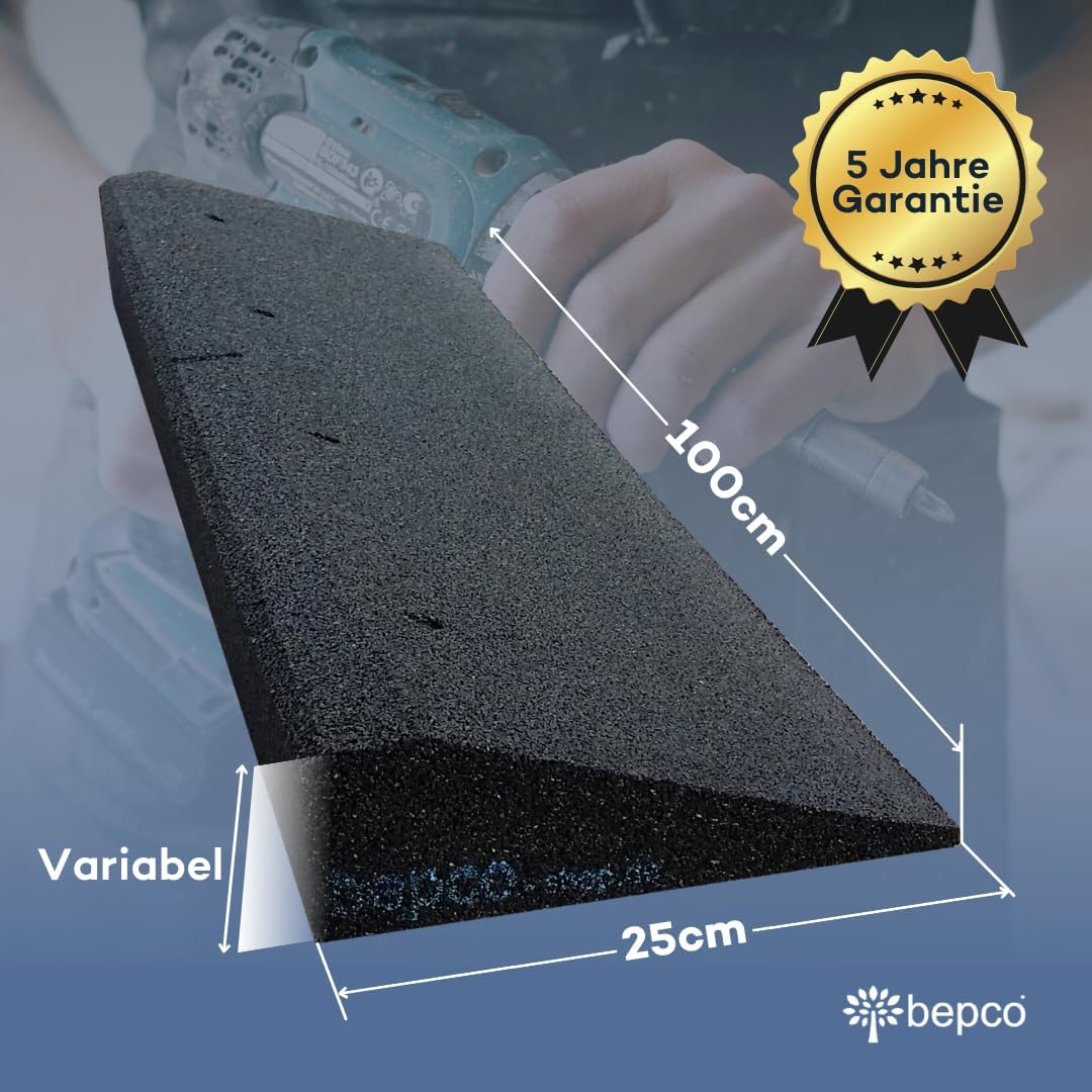 bepco Bordsteinkanten-Rampe 2er Set (2 Stück) LxBxH: 100 x 25 x 5 cm aus Gummi (schwarz) Auffahrramp
