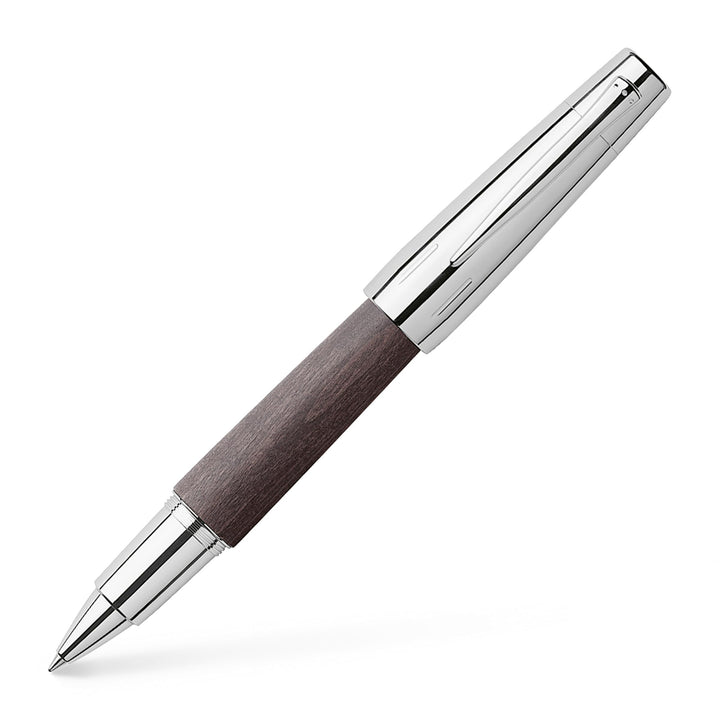 Faber-Castell 148225 - Tintenroller e-motion Holz, schwarz, Strichstärke 0,5 mm, Mine schwarz, inkl.