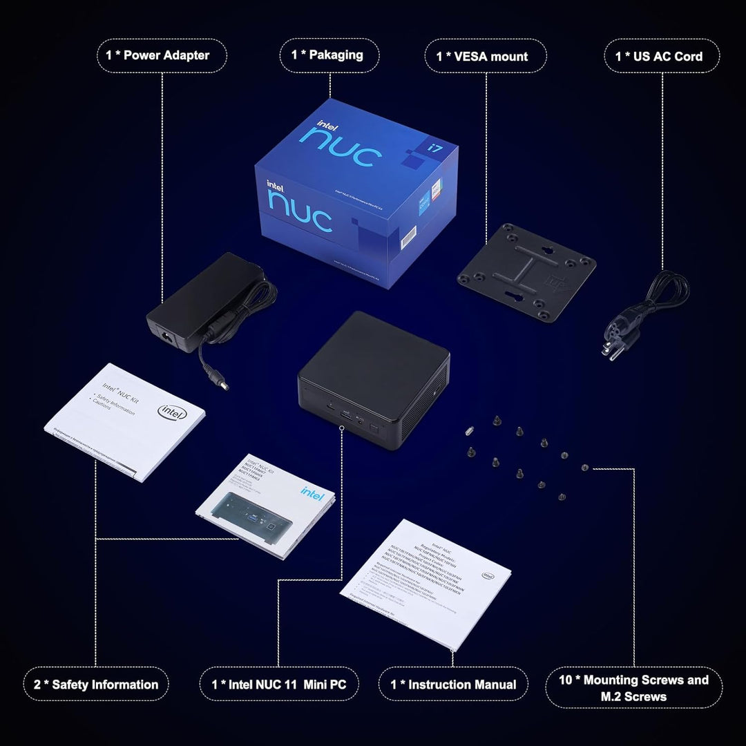 Intel NUC, NUC 11 Windows 10 Pro Desktop Mini PC, Intel® Core i7-1165G7 4-Core, 2.8GHz-4.7GHz Turbo,