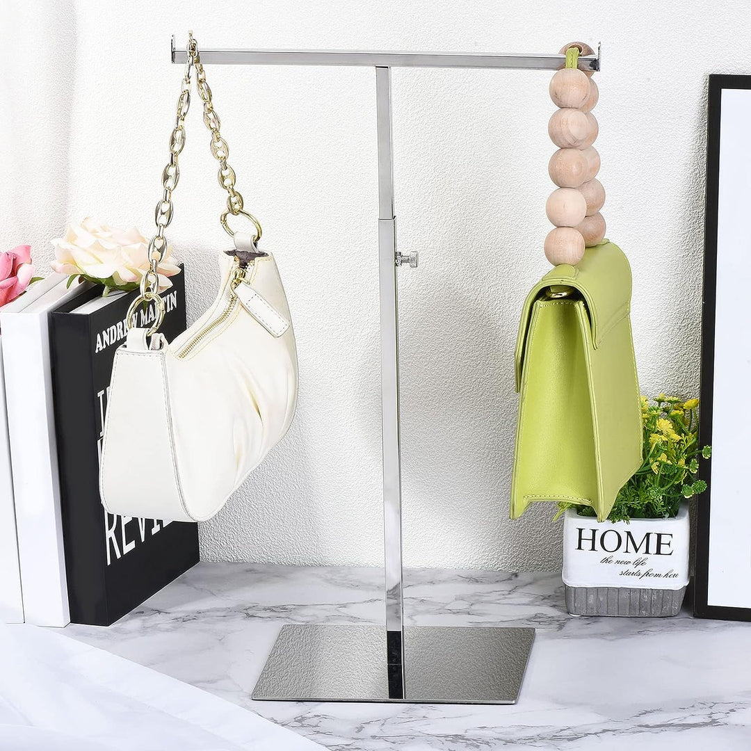 sourcing map Geldbeutel Anzeige Stand T Geformt Metall Einstellbar Handtasche Rack Doppelt Haken Hal