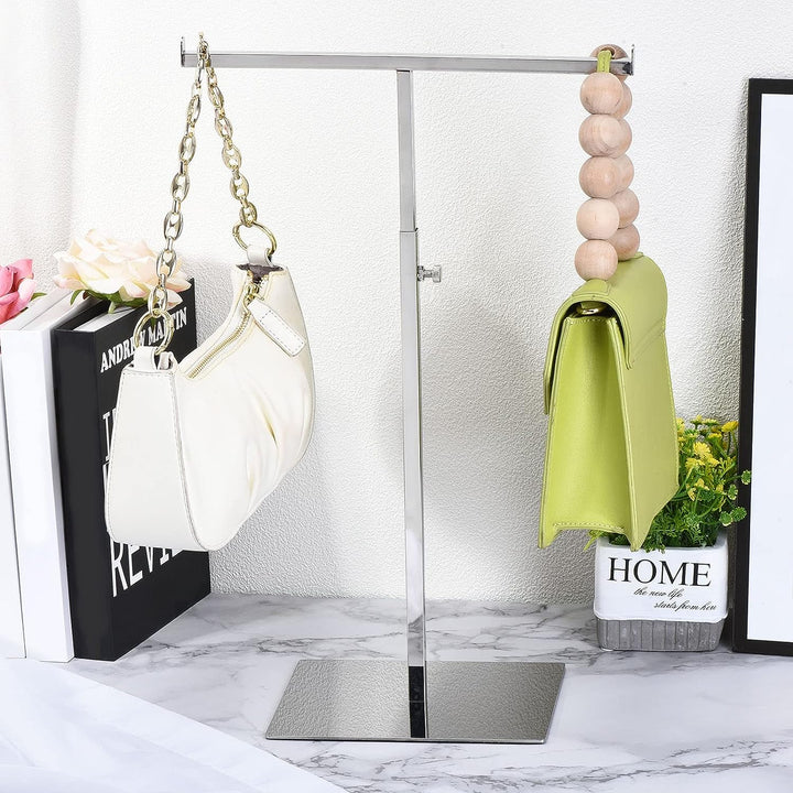 sourcing map Geldbeutel Anzeige Stand T Geformt Metall Einstellbar Handtasche Rack Doppelt Haken Hal
