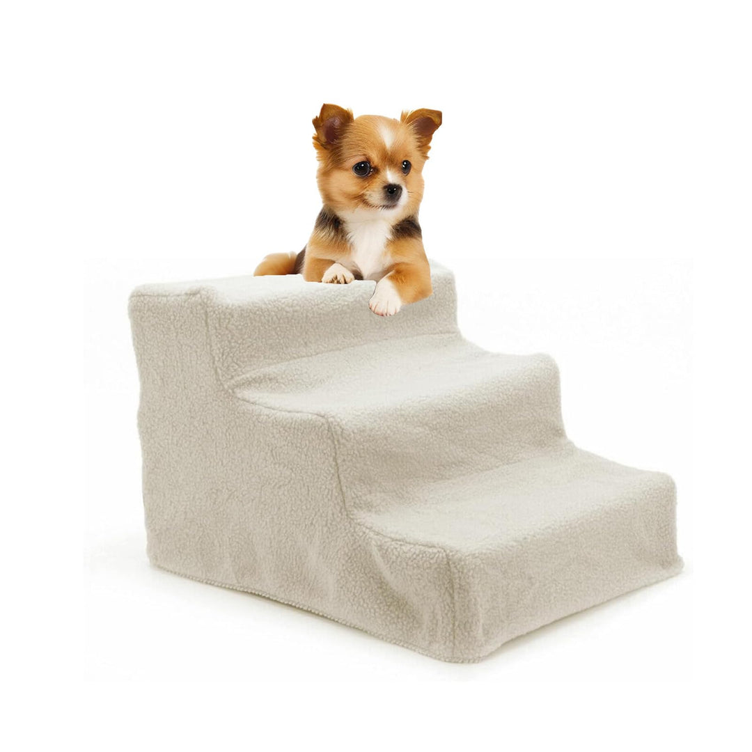 Haustiertreppe Hundetreppe Treppe 3 Stufen Plüsch-Bezug waschbar - Katzentreppe Hunderampe Plüschunt