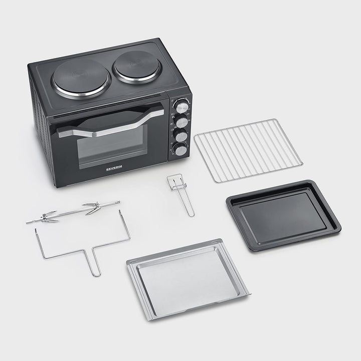SEVERIN Back- und Toastofen mit Kochplatten, 2500 W, schwarz, TO 2065, Back- und Toastofen