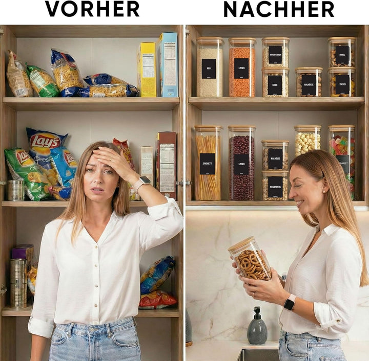 Deco haus® Vorratsgläser mit Deckel eckig 6er Set [+ETIKETTEN] - Vorratsdosen Glas mit Deckel luftdi