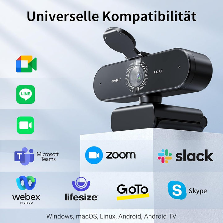 Webcam NOVA 4K, 4K Webcam mit 2 Mikrofon mit Rauschunterdrückung, Ultra HD Webcam mit 73° Weitwinkel