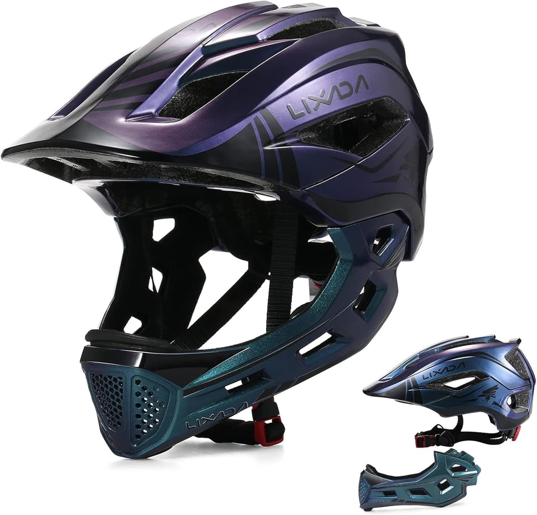 Lixada Fahrradhelm Kinder Helm Fullface Abnehmbar Unisex 52-58cm Children's Helmet 2-In-1 Integrated