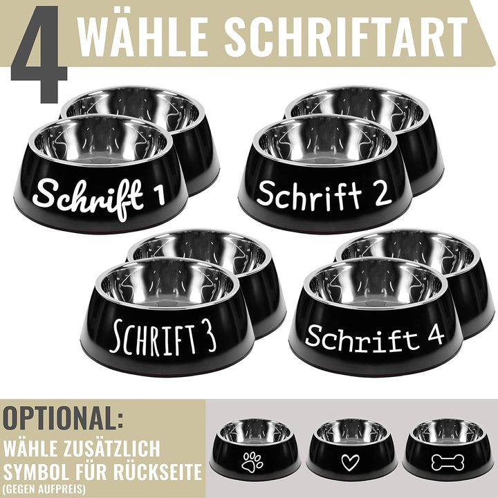 ne&no® Futternapf 2er Set für Hunde und Katzen (M - PERSONALISIERT, SCHWARZ) M - PERSONALISIERT SCHW