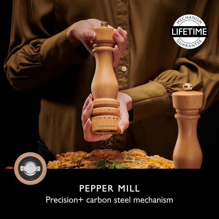 Cole & Mason London Pfeffermühle Holz 22 cm, Einstellbarem Mahlgrad, Precision+ Carbon-Mechanismus,