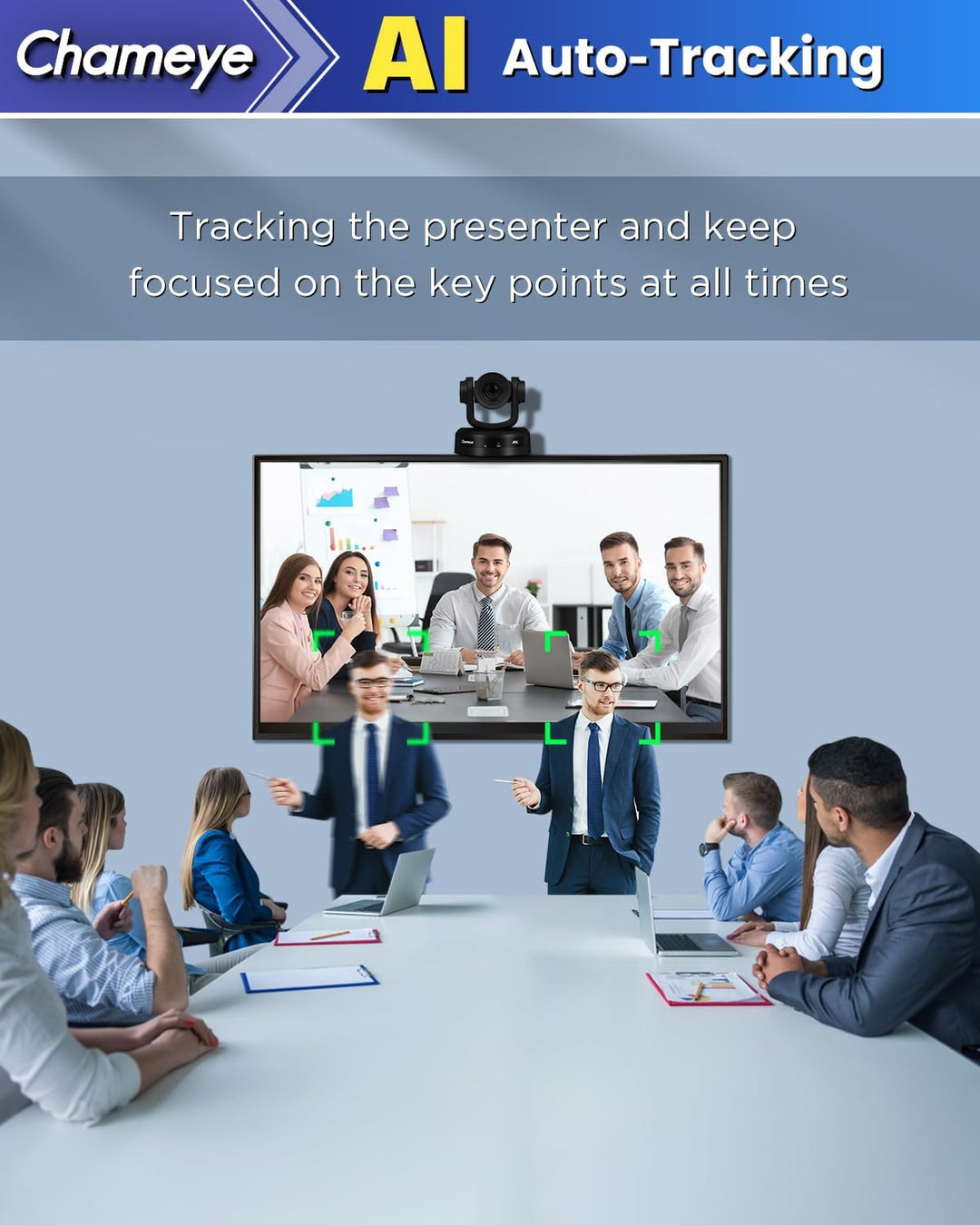 Chameye 4K PTZ Kamera mit KI-Auto-Tracking 10x Optischer Zoom, Konferenzkamera 4K mit HDMI, LAN(PoE)