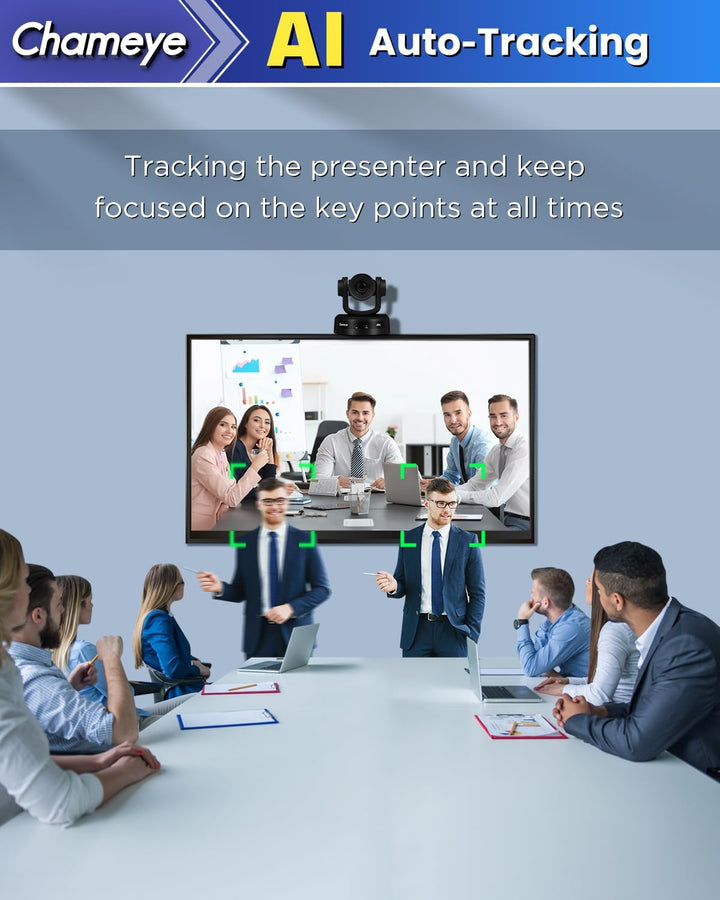 Chameye 4K PTZ Kamera mit KI-Auto-Tracking 10x Optischer Zoom, Konferenzkamera 4K mit HDMI, LAN(PoE)