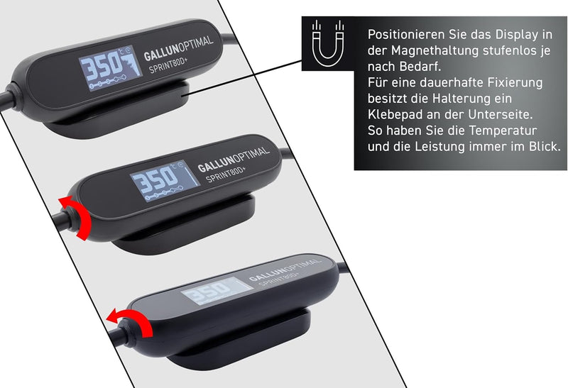 GALLUNOPTIMAL Temperatur geregelter Lötkolben mit OLED-Display und Kartuschenspitze, 1,77m Silikonka