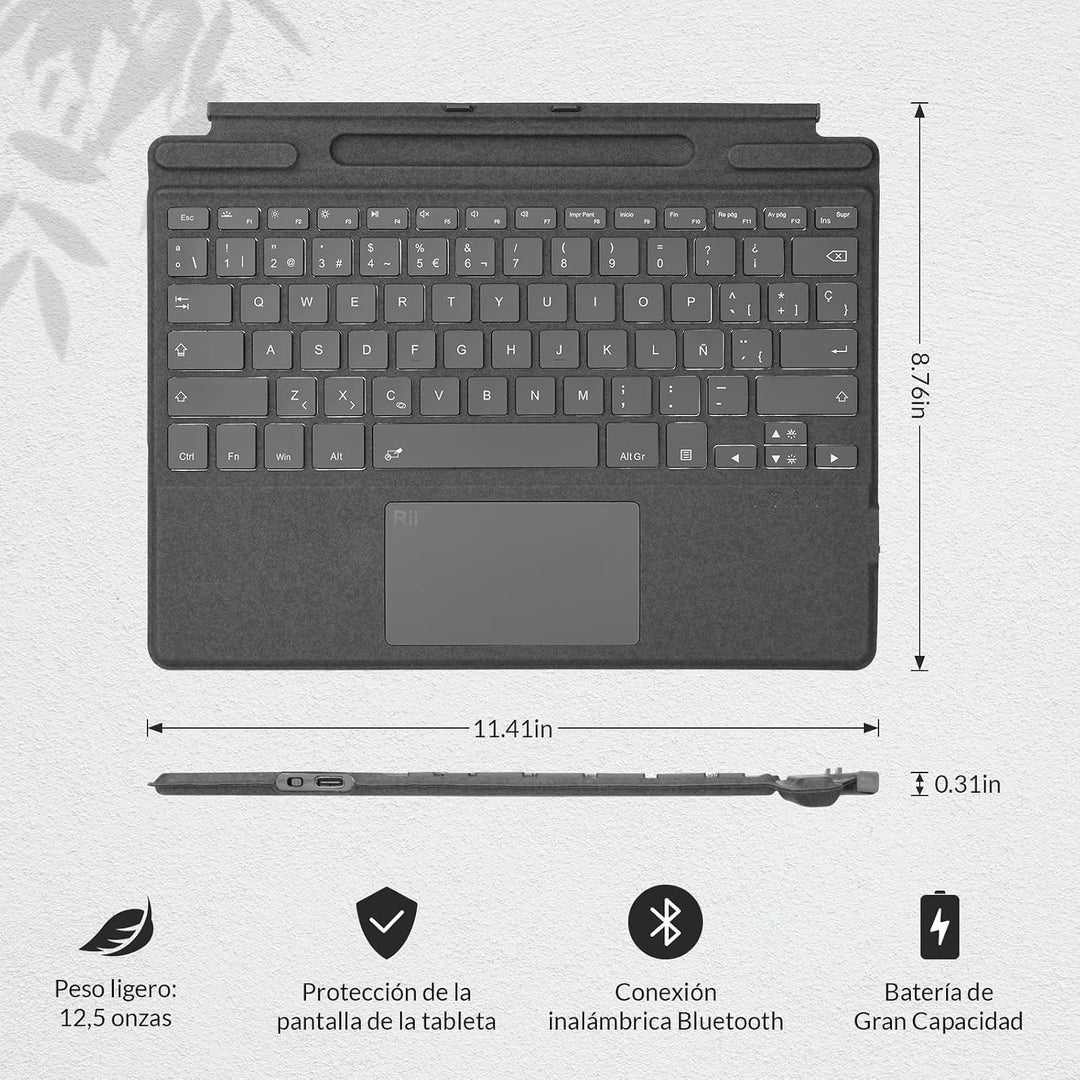 Rii SF108 Drahtlose Bluetooth-Tastatur, magnetisch, mit Hintergrundbeleuchtung in 7 Farben, spanisch