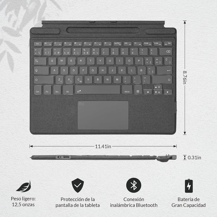 Rii SF108 Drahtlose Bluetooth-Tastatur, magnetisch, mit Hintergrundbeleuchtung in 7 Farben, spanisch