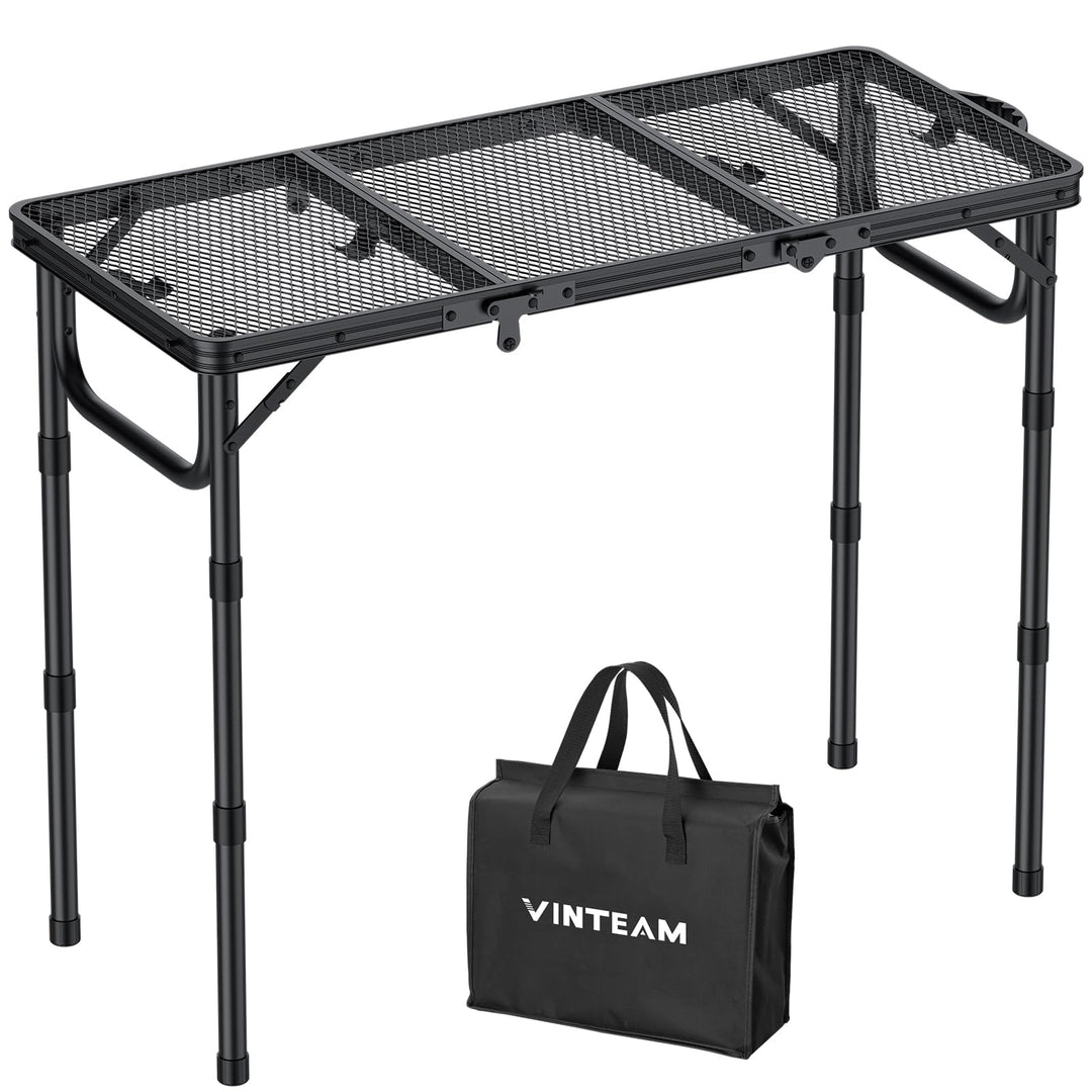 VINTEAM Campingtisch Klappbar 87x40cm - 3 Falten 3-Fach Höhenverstellbar, Aluminium Metallgitter Bei