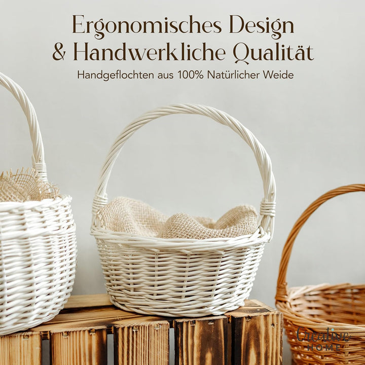 Creative Home Kleiner Weidenkorb mit Henkel Weiss | Klein 22 x 22 x 26 cm (+/- 2 cm) | Handgeflochte