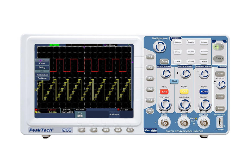 PeakTech 1265 – 2-Kanal Speicher-Oszilloskop (30MHz) mit USB-, VGA-, LAN-Schnittstelle & 8“ Hochaufl