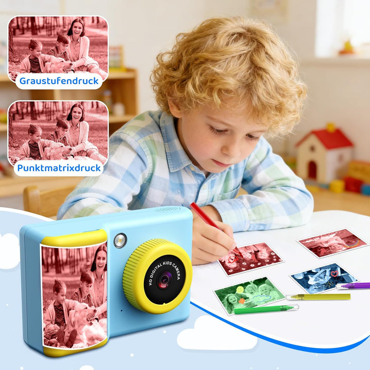 Kinderkamera Sofortbildkamera, 20MP 1080P Digitalkamera mit 2,4-Zoll-Display, 3 Rollen Farbfotopapie