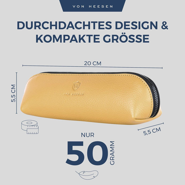 VON HEESEN® Echtleder Federmäppchen Leder Federmappe Etui für Stifte Mäppchen Schule Federtasche Uni