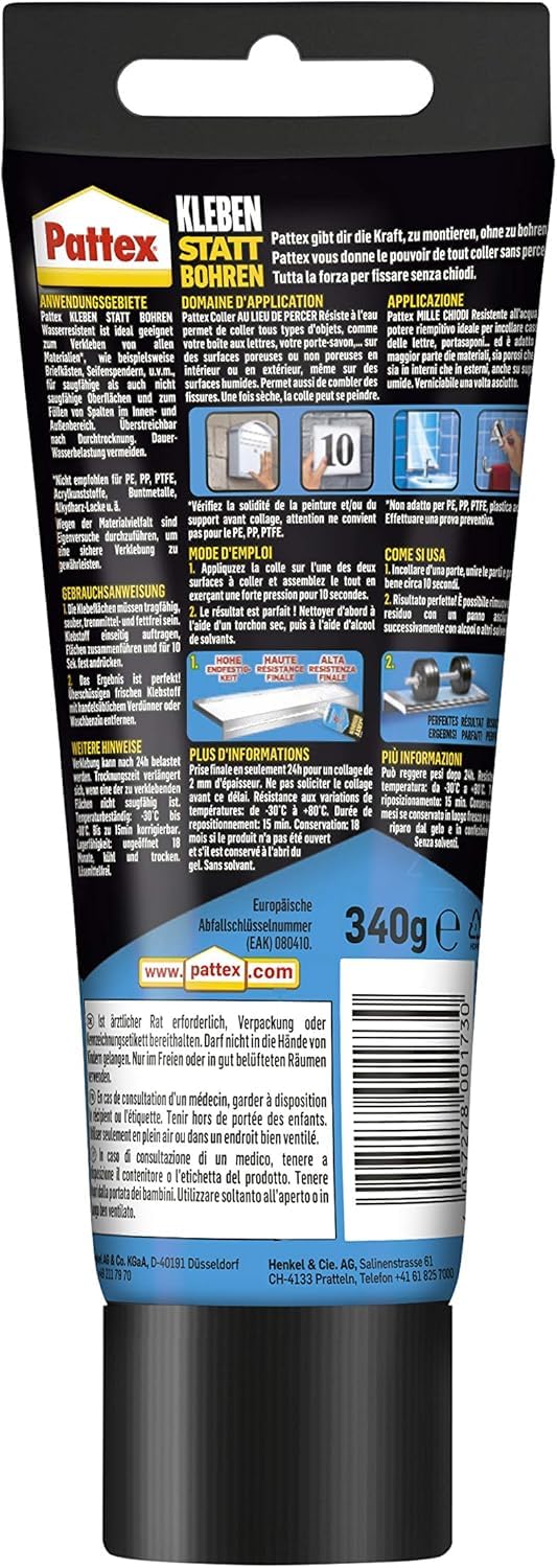 Pattex Kleben statt Bohren wasserresistent, Tube, weiss, 6x 340g | Starker Montagekleber für feuchte