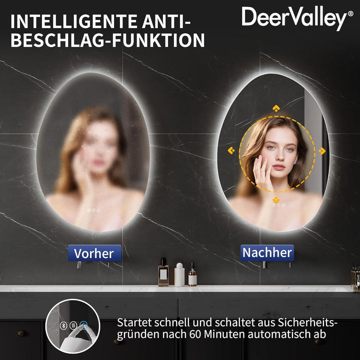 DeerValley Badezimmer Wandspiegel (Silber 70 * 50) Badspiegel mit Beleuchtung 50 x 70 cm, LED Badezi