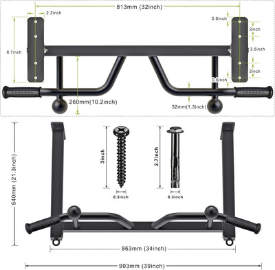 Kipika Heavy Duty Ceiling Mounted Pull Up Bar, Highly Adjustable, Multifunctional Chin Up Bar, Body