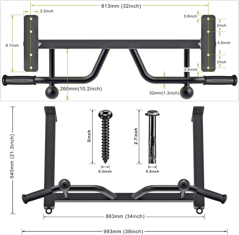 Kipika Heavy Duty Ceiling Mounted Pull Up Bar, Highly Adjustable, Multifunctional Chin Up Bar, Body