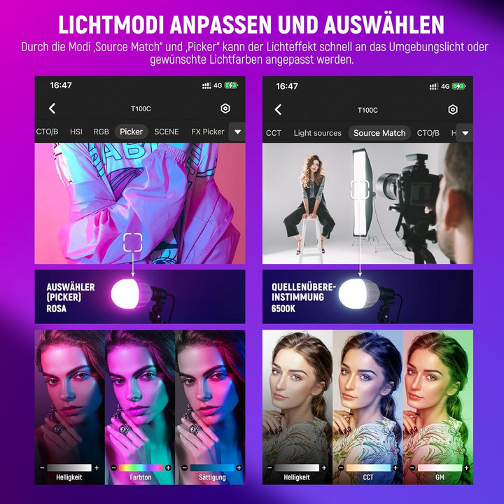 NEEWER RGB Softbox Beleuchtungsset mit App Steuerung und 9 Effektmodi, 2er Pack 24W CE/UKCA zertifiz