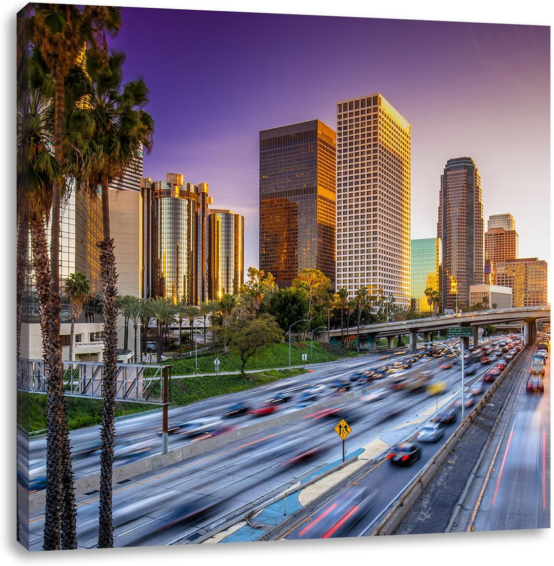 Pixxprint Strassenverkehr in Los Angeles als Leinwandbild/Grösse: 70x70 cm/Wandbild/Kunstdruck/ferti