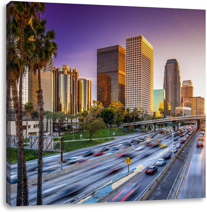 Pixxprint Strassenverkehr in Los Angeles als Leinwandbild/Grösse: 70x70 cm/Wandbild/Kunstdruck/ferti