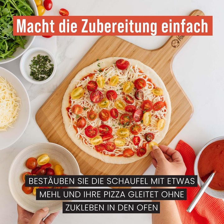 Chef Pomodoro Pizzaschieber – Pizzaschaufel – Pizzaheber aus Bambus – Pizzaschieber Holz – Pizzascha