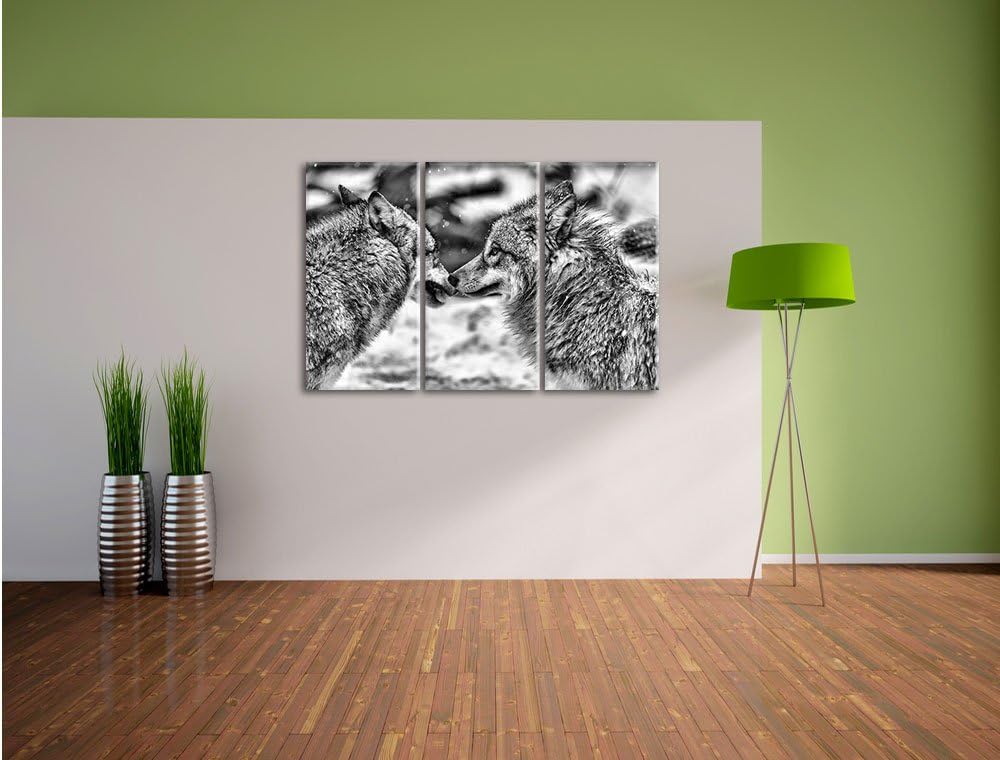Pixxprint liebevolle Wölfe im Schnee als Leinwandbild/Grösse: 3 Teilig (120x80) cm/Wandbild/Kunstdru