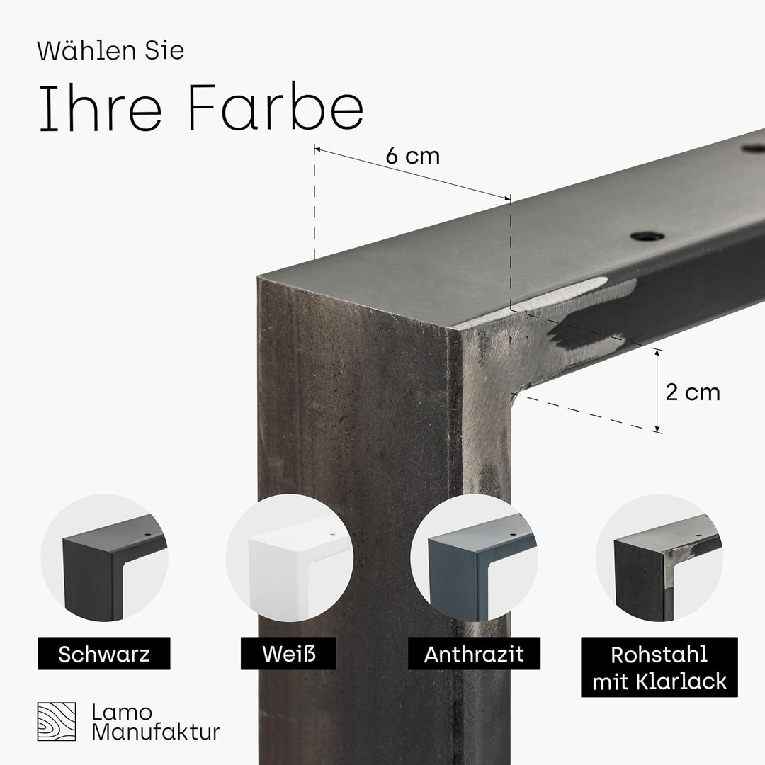 LAMO Manufaktur Tischbeine für Schreibtisch Esstisch, Simple Light, Vierkantprofil 60x20 mm, Tischge