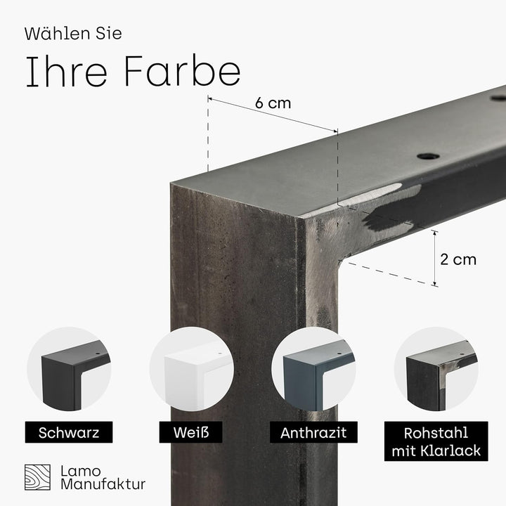 LAMO Manufaktur Tischbeine für Schreibtisch Esstisch, Simple Light, Vierkantprofil 60x20 mm, Tischge