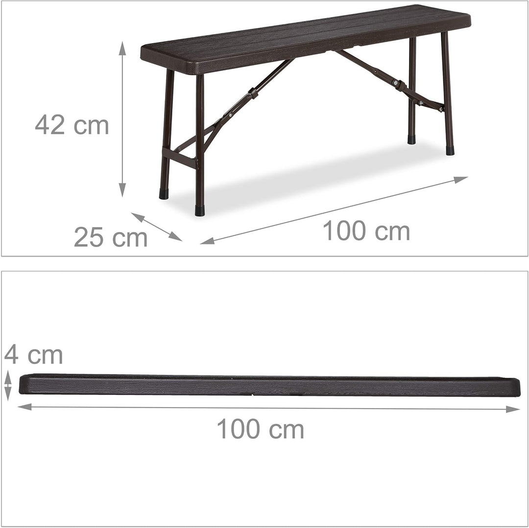 Relaxdays Bierbank 2er Set, faltbar, für Terrasse & Garten, Holzoptik, Kunststoff Campingbank HBT: 4