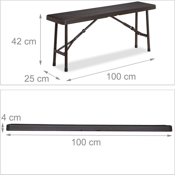 Relaxdays Bierbank 2er Set, faltbar, für Terrasse & Garten, Holzoptik, Kunststoff Campingbank HBT: 4