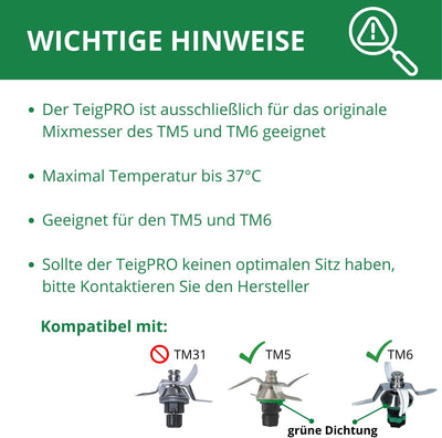 TeigPRO – Thermomix Zubehör Teig Pro Messer Dreckschutz, schützt das Thermomix TM6, TM5 Messer vor T