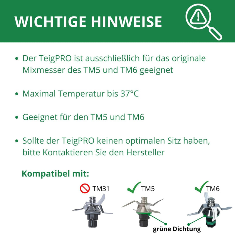 TeigPRO – Thermomix Zubehör Teig Pro Messer Dreckschutz, schützt das Thermomix TM6, TM5 Messer vor T